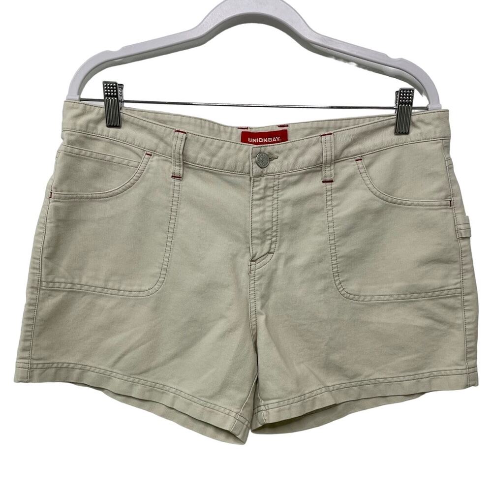 Vintage Y2K Unionbay Jean Short Mid Rise Flat Front Cream‎ Off White Gorpcore 15